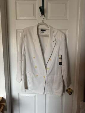 Vintage Shannon White Double Breasted Blazer with Contrast Buttons size 15/16